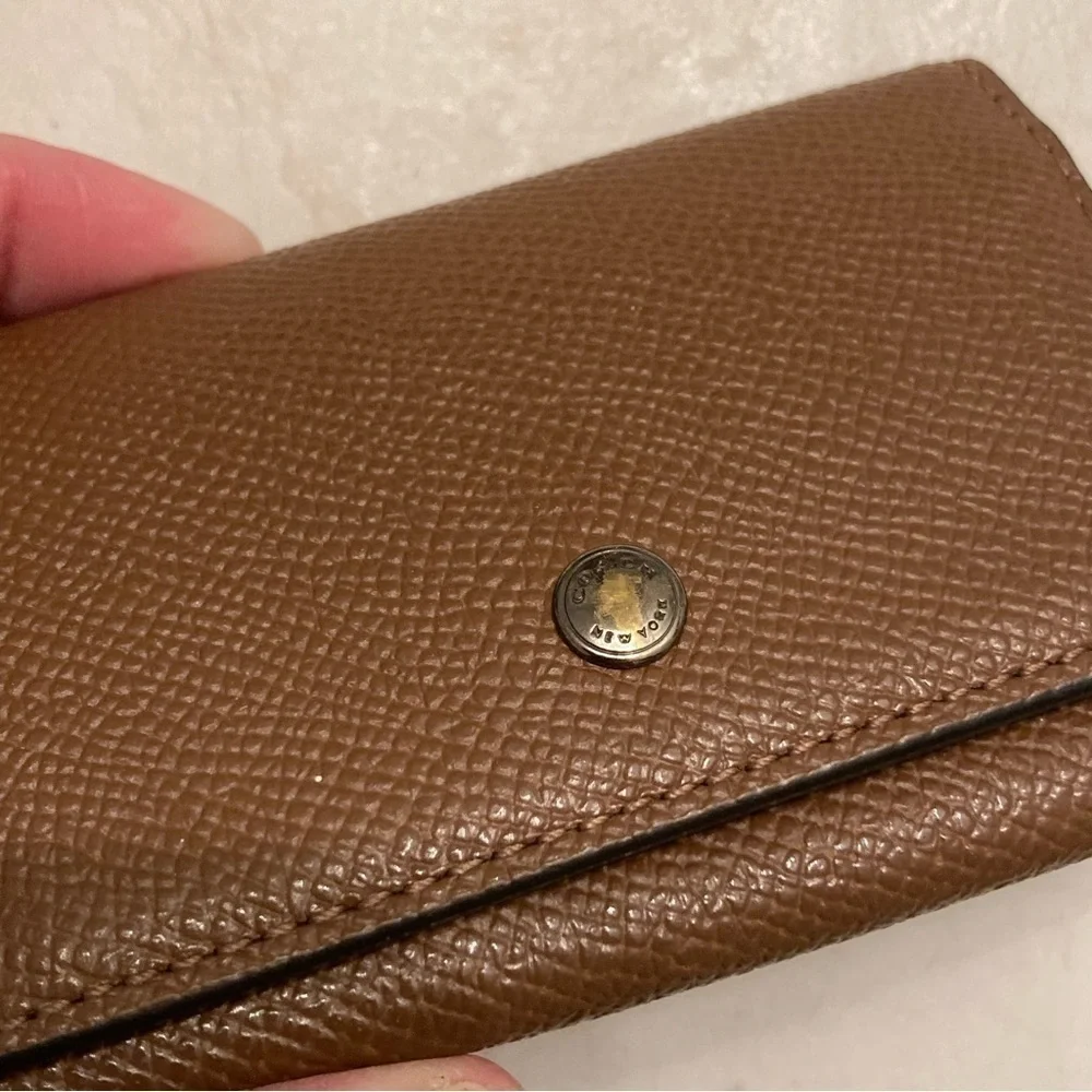 Coach brown textured leather key card hold mini wallet